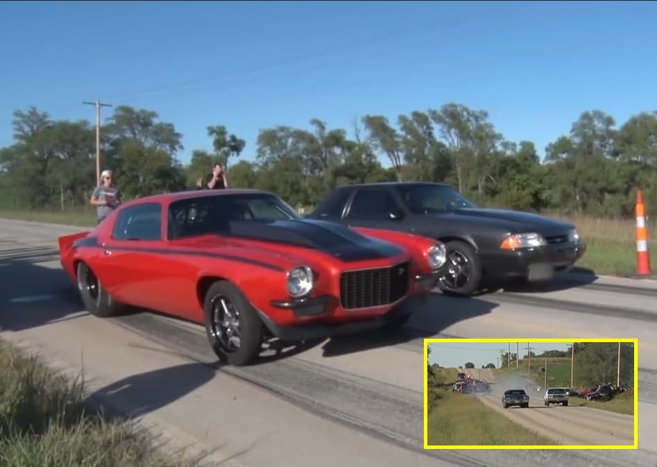 Classic muscle car race on the street 2016.