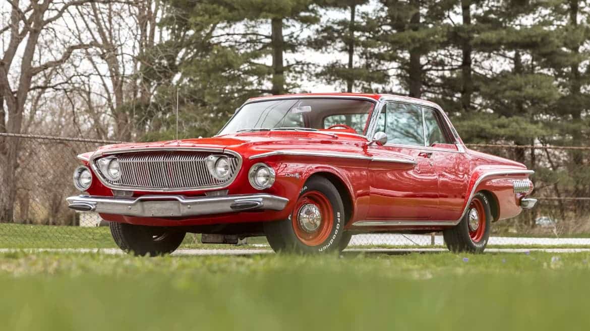 1962 Dodge Dart 440 with Viper Red finish, Red and Tan leather interior, and 440 CI V-8 engine.